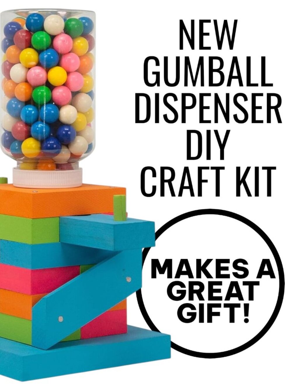 New DIY Wood Building Kit STEM Woodworking Toy for Kids Candy Gumball Dispenser